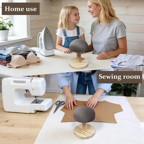 Vista 8 de Bra - Tabla de planchar de madera, mini taburete de almohada de manga acolchada de hierro con base redonda para mesa pequeña, almohadilla