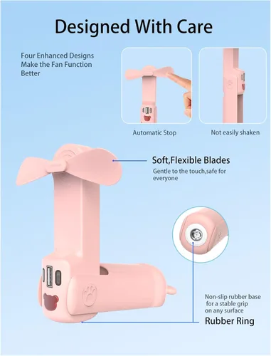 Vista 7 de Ventilador de mano portátil, mini ventilador personal 3 en 1, 3 velocidades, 26 horas de tiempo de trabajo, bolsillo pequeño recargable por USB