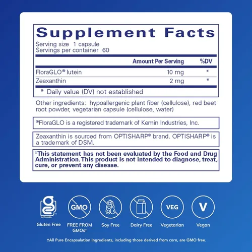 Vista 2 de Pure Encapsulations Luteína y zeaxantina - Apoya la visión general* - Mantiene el pigmento macular y la salud de los ojos* - Soporte antioxidante*