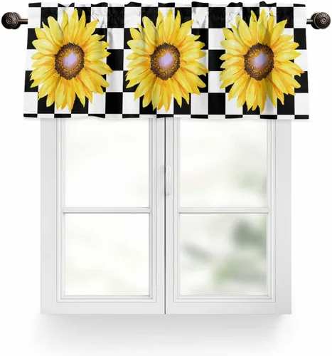 Vista 9 de Cenefas de girasol para ventanas de cocina, cenefa de cortina de granja, cortinas cortas de girasol de acuarela, cenefas con bolsillo para barra