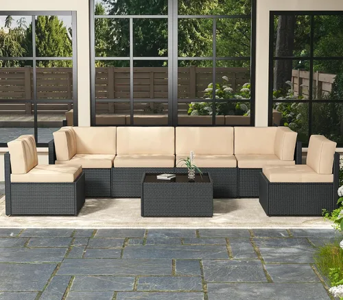 Vista 2 de AECOJOY Juego de muebles de patio al aire libre de 7 piezas, sillas seccionales de conversación al aire libre con mesa auxiliar, patio seccional