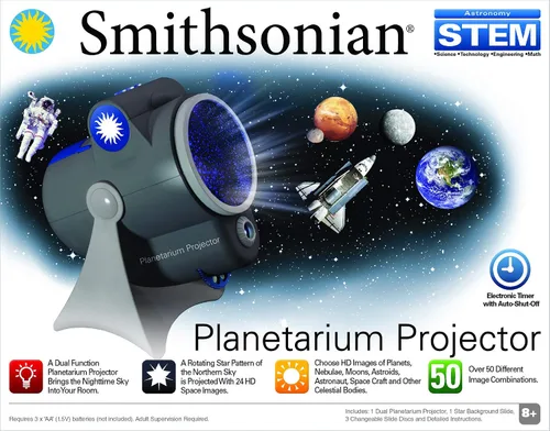 Vista 2 de Proyector científico Smithsonian de planetario, con doble función, para habitación, negro/azul