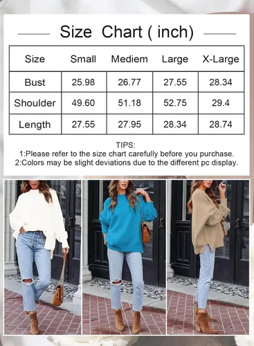 Vista 6 de ARTFREE Women's Fall Oversized Sweater Crewneck Long Sleeve Pullover Knit Sweater Tops with Side Slit