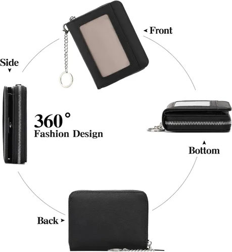 Vista 4 de GAEKEAO Billetera de cuero para mujer con bloqueo RFID, tarjetero compacto, pequeño, con ventana para identificación, bolsillo con cremallera