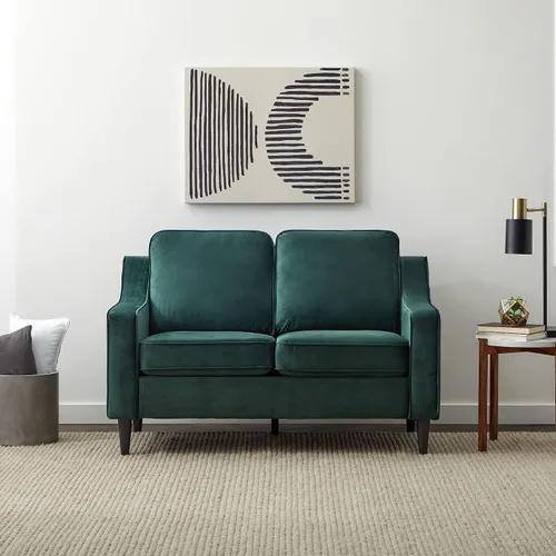 Vista 17 de Edenbrook Sofá tapizado Archer - Asientos Tres - Brazo Recto Diseño Moderno, Terciopelo Verde