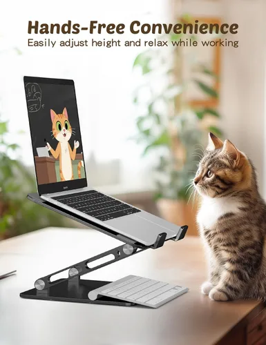 Vista 6 de Aoviho Soporte para computadora portátil para escritorio, elevador ajustable de aluminio para laptop con ventilación de refrigeración única
