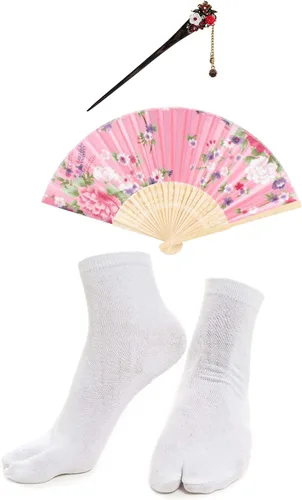 Vista 7 de Elibelle Juego de calcetines de seda plegables de seda para mujer, estilo kimono de anime japonés