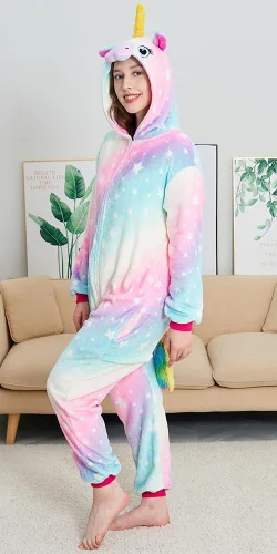 Vista 3 de Pijama de unicornio para adultos, para Navidad, Halloween, cosplay, ropa de dormir