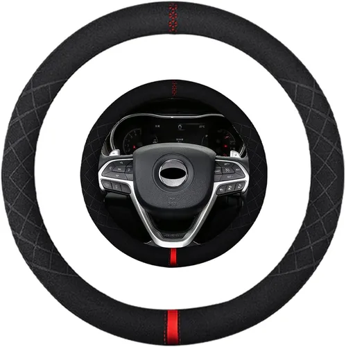 Vista 40 de Funda de volante de gamuza de 14 pulgadas, compatible con Tesla Model 3 Model Y, funda de volante deportiva de cuero gamuza antideslizante