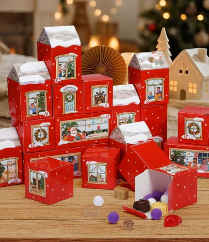 Vista 2 de GWHOLE Cajas de calendario de Adviento de Navidad, 24 unidades, caja de papel para manualidades con calcomanías de números para decoración
