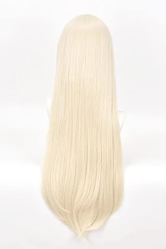 Vista 4 de Peluca rubia crema larga y recta con flequillo para niñas, pelucas de fiesta de disfraces de Halloween