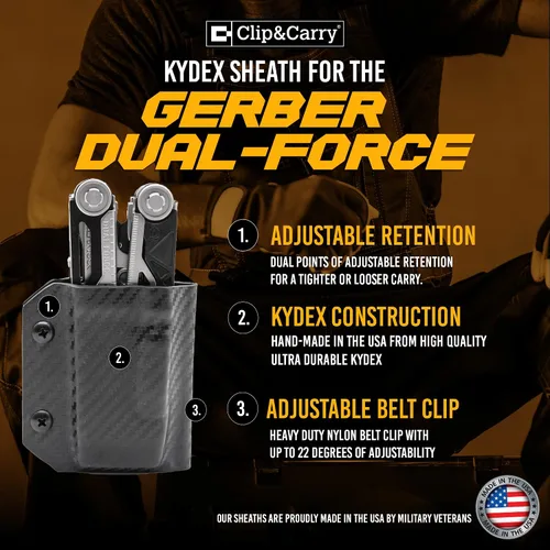 Vista 2 de Clip & Carry Kydex - Funda multiherramienta para Gerber Dual-Force, fabricada en Estados Unidos, funda para múltiples herramientas, color negro