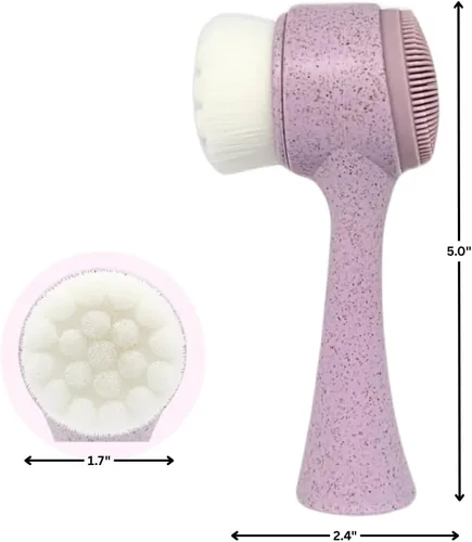 Vista 2 de Lindo Cepillo facial Eco Clean, limpiador facial 2 en 1, cepillo exfoliante manual de doble cara, mango hecho de fibras vegetales naturales, vegano