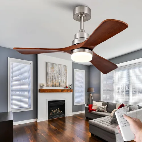 Vista 21 de Ventilador de techo de 42 pulgadas con luz, 3 aspas de madera maciza, control remoto, motor de CC silencioso reversible de 6 velocidades, ventilador