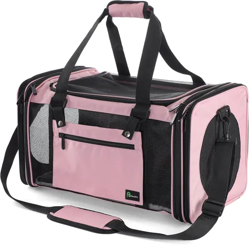 Vista 17 de Transportador de lados suaves para perros y gatos pequeños y medianos, aprobado por la aerolínea TSA, plegable, para mascotas, color negro