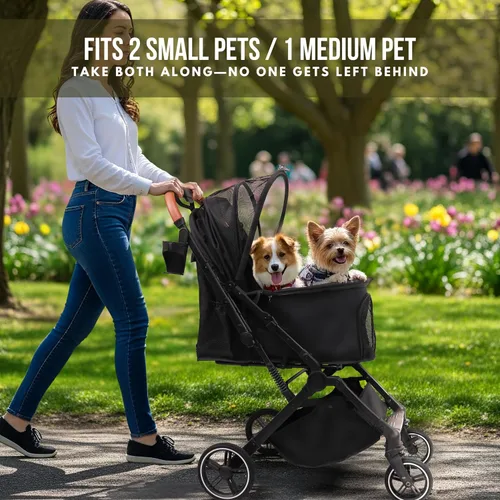 Vista 6 de Bicystar - Carriola para mascotas para perros pequeños y medianos, gatos, hasta 45 libras, de viaje ligera, plegable, todo terreno, 4 ruedas