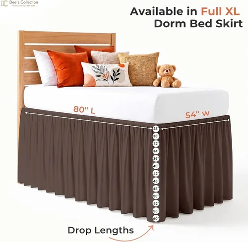 Vista 98 de Dorm Ruffle Twin XL 28" Drop Extra Long BedSkirt, Premium Brushed Microfiber Tailored Drop, Put On Elastic Long Dust Ruffle, Split Corner, Bedroom