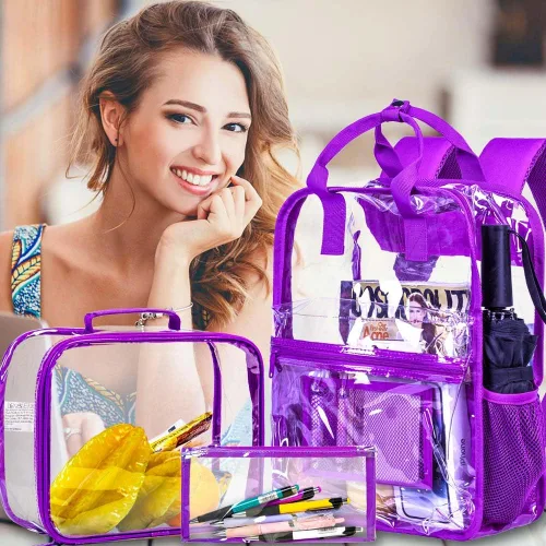 Vista 8 de ZLYERT Mochila transparente, resistente bolsa de libros transparente, mochilas grandes de PVC transparente para mujeres y hombres