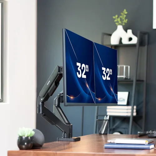 Vista 2 de VIVO Monitor dual de hasta 32 pulgadas y 19.8 libras por pantalla, soporte de escritorio con brazo neumático, contrapeso articulado, soporte VESA