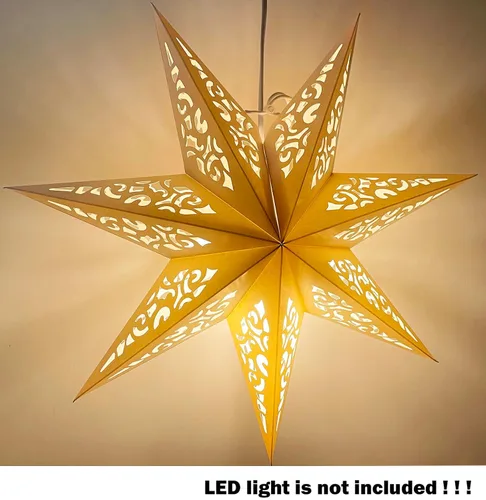 Vista 2 de Lámpara de estrella de papel hueca con diseño de estrella colgante para decoración de bodas, Navidad, festividades, cumpleaños, celebración (Blanco)