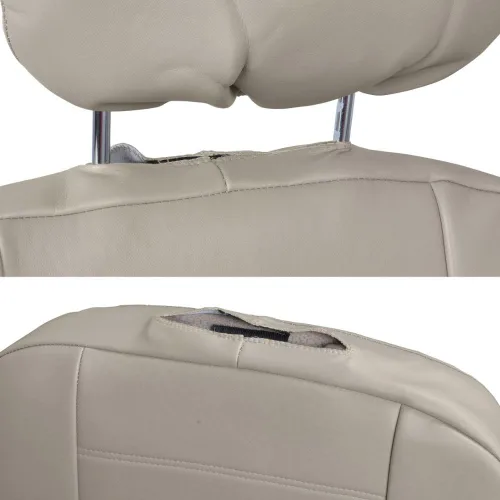 Vista 2 de BDK carXS - Fundas de asiento de automóvil de cuero beige para asientos delanteros, 4 piezas, piel sintética, incluye fundas de asiento delantero