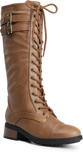 Vista 8 de DREAM PAIRS - Botas de poliuretano a la rodilla para mujer, estilo de equitación o combate