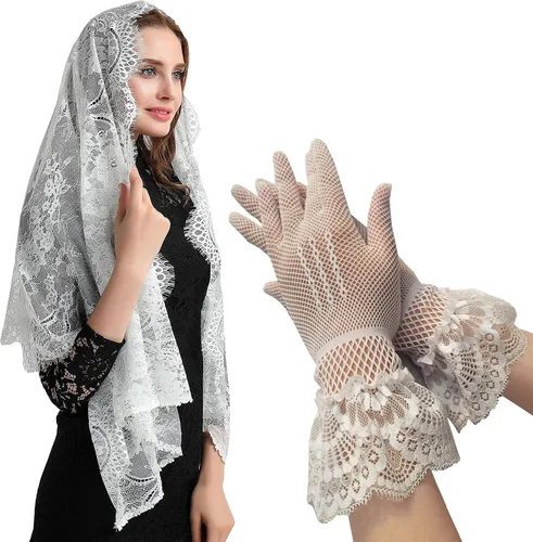Vista 12 de Bufanda de encaje floral vintage de pestañas capilla velo mantilla infinito latino masa S04