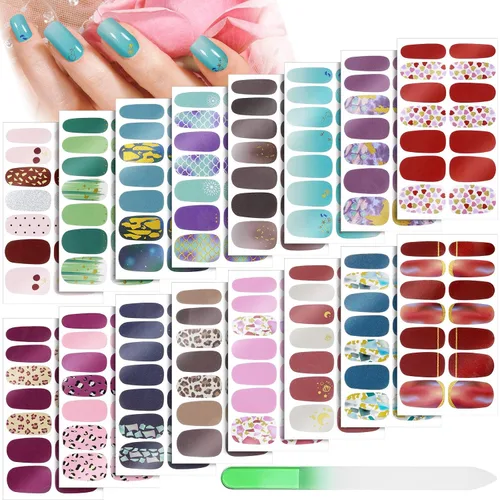 Vista 7 de Maitys 224 piezas de 16 hojas de calcomanías de uñas de envoltura completa, rayas de esmalte autoadhesivas con lima con kit de manicura