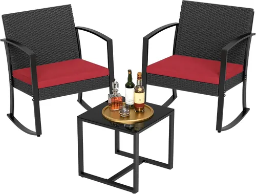 Vista 9 de Homall - Juego de muebles de patio de 3 piezas de resina para uso en exteriores - Juego de bistró con sillas de columpio acolchadas y mesa para Negro