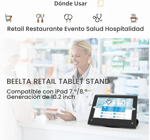 Vista 4 de Tablet quiosco POS soporte compatible 10,2 "iPad 7 8 9 generación con base giratoria 360 Negro