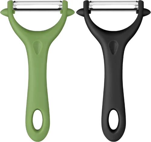 Vista 10 de AUAUY Juego de 2 peladores de patatas, juego de pelador giratorio de verduras en forma de Y e I, pelador de frutas para cocina, pelador de agarre