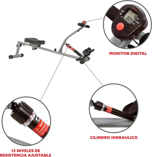 Vista 5 de Sunny Health & Fitness Máquina de remo compacta ajustable con 12 niveles de resistencia para entrenamientos corporales completos y aplicación