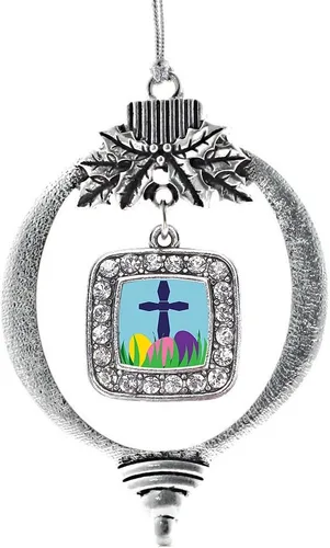 Vista 248 de Inspired Silver - Adorno con dije de reina de rodillo - Adornos navideños cuadrados de plata con joyas de circonita cúbica