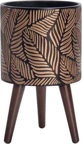 Vista 14 de D'vine Dev Maceta de 12 pulgadas con soporte de madera, bronce/gris, 88-L-C