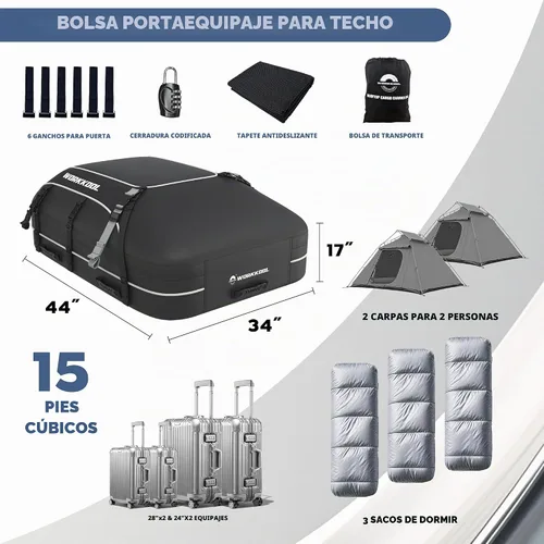 Vista 5 de Portaequipajes para techo de vehículo, portaequipajes de cubierta suave, bolsa de techo impermeable para coche resistente sin estante