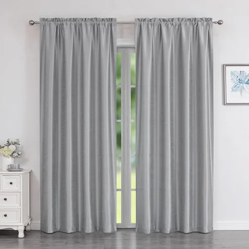 Vista 16 de Chyhomenyc Uptown - Cortinas negras de 24 pulgadas de largo, 2 paneles, cortinas cortas de seda sintética para oscurecer la habitación, cortinas