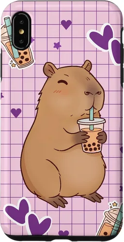 Vista 11 de Funda Kawaii Anime Capybara Beber Boba Bubble Tea Kids Girls para iPhone 17