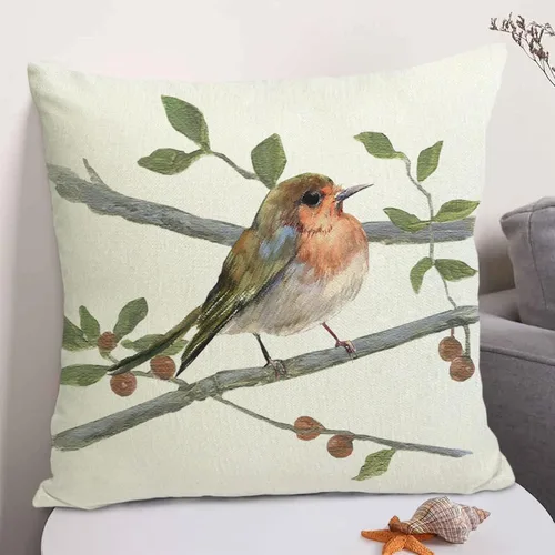 Vista 4 de Juego de fundas de cojín de lino con decoración de animales de estilo granja, funda de cojín para pájaros, cojín para patio, jardín, sofá, sillón