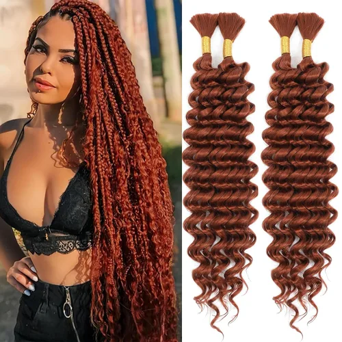 Vista 18 de Mezcla de cabello humano para trenzar, cabello sintético rizado bohemio para trenzar, trenzas bohemias de 16 pulgadas, 4 paquetes de 110g/paquete
