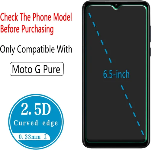 Vista 3 de Paquete de 2 protectores de pantalla para Motorola Moto G Pure vidrio templado