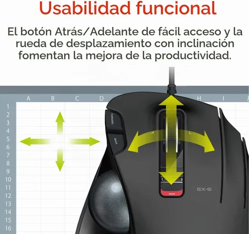Vista 4 de ELECOM EX-G - Ratón de trackball con cable, ergonómico, control de pulgar, bola de rodillo de seguimiento suave, 6 botones programables, mouse