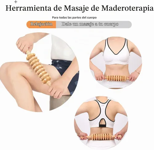 Vista 3 de Herramientas de masaje de terapia de madera, rodillo de masaje manual para esculpir el cuerpo, kit de maderoterapia, masajeador de celulitis