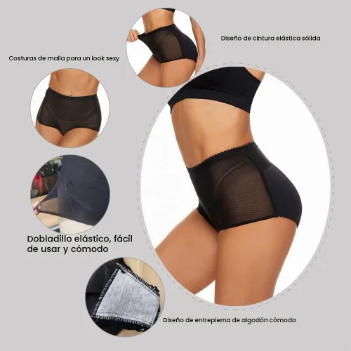 Vista 2 de NINGMI Bragas de control acolchadas con levantamiento de glúteos para mujer, ropa interior para mejorar la cadera 1-negro9306
