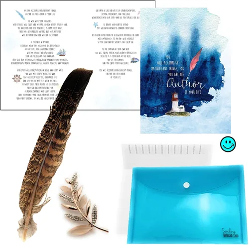 Vista 8 de Smiling Wisdom - Tarjeta de felicitación de Quill You are the Author of Your Life y juego de regalo de sabiduría de sentimiento de plumas, nuevo