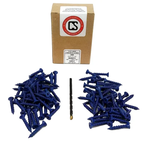 Vista 2 de Anclaje de tornillo de hormigón de cabeza plana (3/16 x 1-1/4 pulgadas), 100 piezas con broca (compatible con Miami-Dade) Chenango Supply