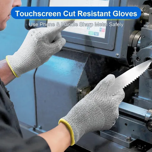 Vista 6 de Dowellife Guantes de trabajo resistentes a cortes Nivel 5 para hombres y mujeres, guantes de jardinería transpirables recubiertos de PU, agarre