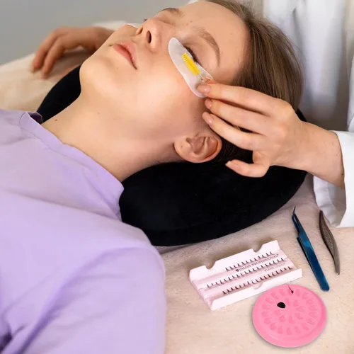 Vista 4 de 100 soportes para pegamento de pestañas postizas, bandejas de pestañas para extensiones, almohadillas de plástico desechables para paletas