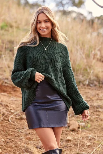 Vista 5 de PRETTYGARDEN Suéteres de otoño de gran tamaño para mujer, estilo casual, cuello redondo, manga larga, tejido trenzado grueso, blusa