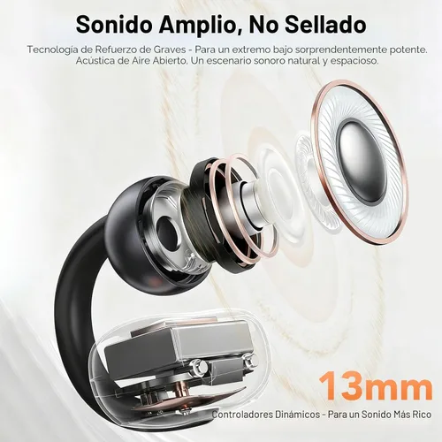 Vista 7 de Auriculares de clip con auriculares abiertos inalámbricos Bluetooth 5.4 con micrófono con cancelación de ruido, auriculares con tiempo