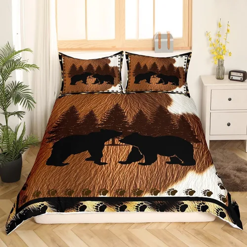 Vista 16 de Juego de funda de edredón de oso para niños, juego de ropa de cama de animales salvajes para niños, naturaleza, vida silvestre, oso, pájaro, juego